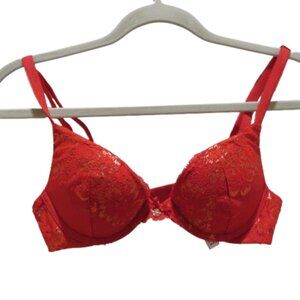VICTORIA'S SECRET Very Sexy Push Up Bra in Red Metallic Lace - Size 32B
